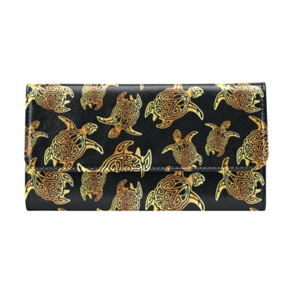 Gold Tribal Turtle Polynesian Themed Women's Trifold Wallet
