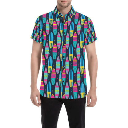 Surfboard Colorful Print Design LKS302 Men Short Sleeve Button Up Shirt