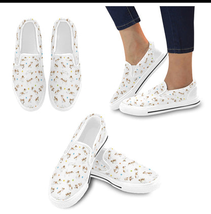 Russell Terriers With Balls Print Design LKS307 White Slip Ons Canvas Women's Shoes
