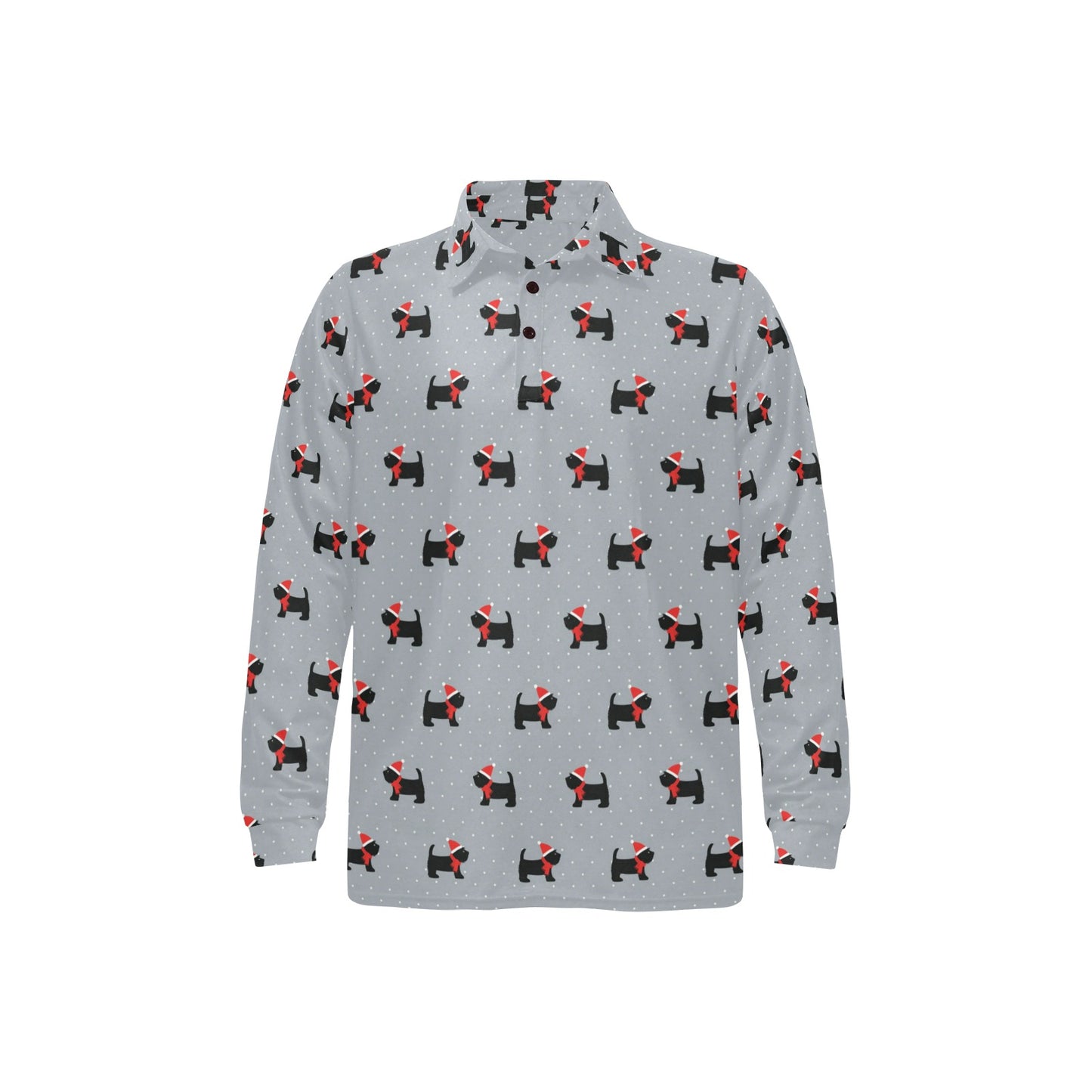 Scottish Christmas Themed Terriers Print Design LKS3018 Long Sleeve Polo Shirt For Men's