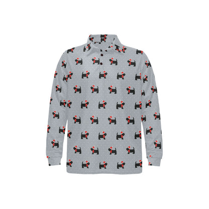 Scottish Christmas Themed Terriers Print Design LKS3018 Long Sleeve Polo Shirt For Men's