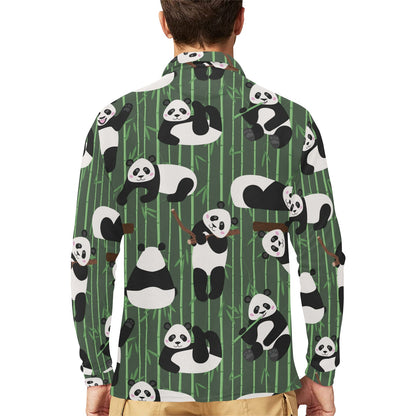 Panda Pattern Print Design A04 Long Sleeve Polo Shirt For Men's