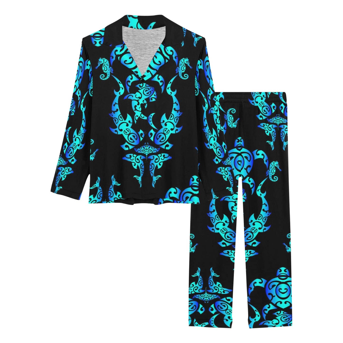Sea turtle Polynesian Tribal Hawaiian Women's Long Pajama Set