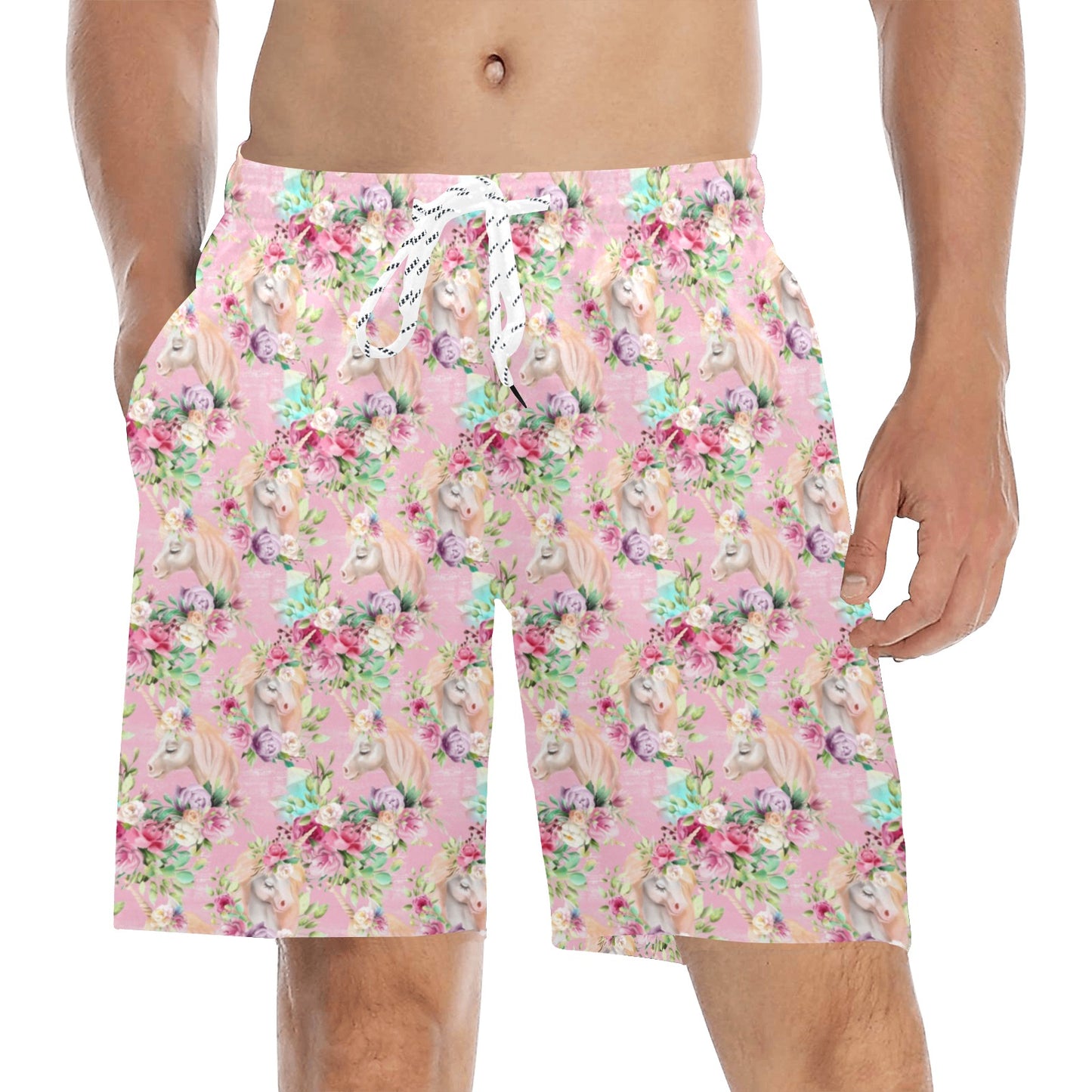 Unicorn Princess with Rose Men's Swim Trunks Beach Shorts