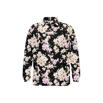 Orchid White Pattern Print Design OR03 Long Sleeve Polo Shirt For Men's