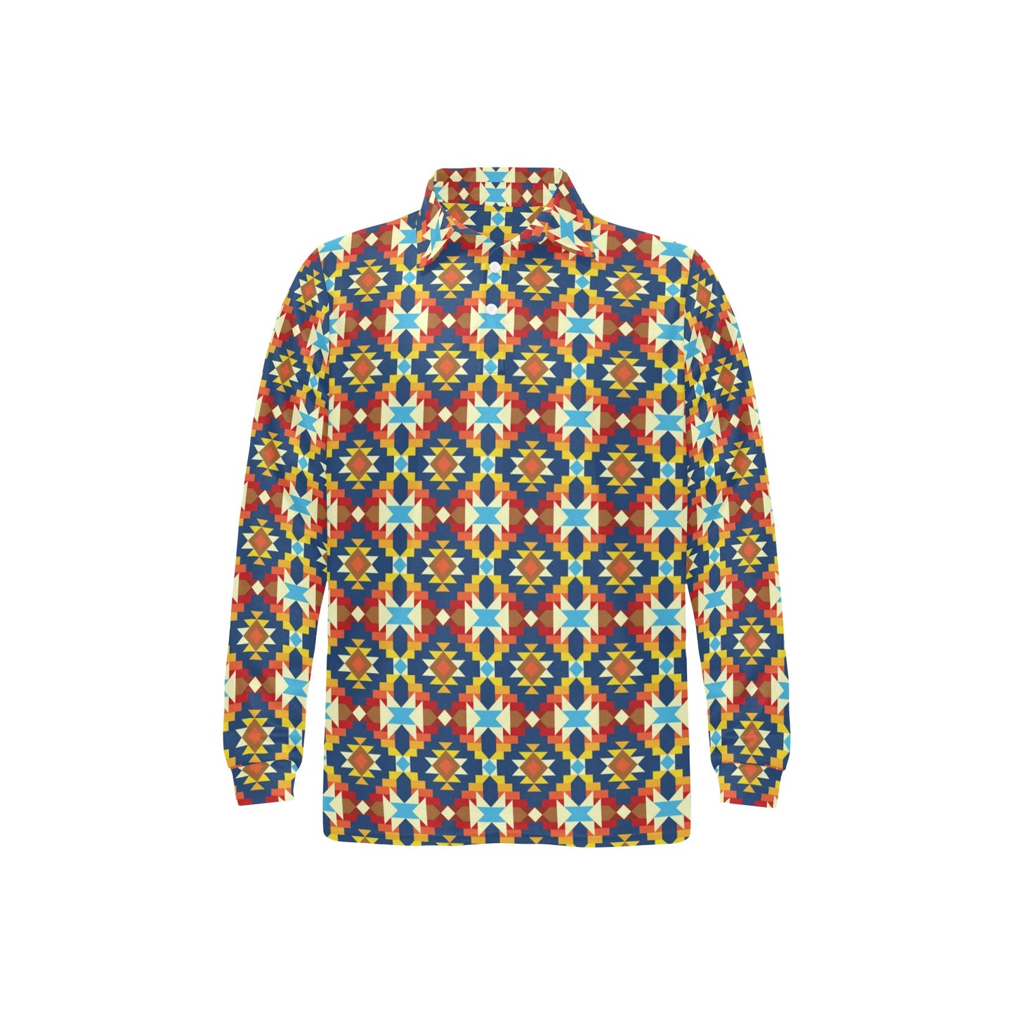 Aztec Pattern Print Design 01 Long Sleeve Polo Shirt For Men's