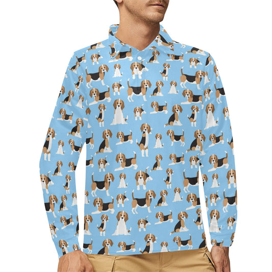 Beagle Pattern Print Design 03 Long Sleeve Polo Shirt For Men's