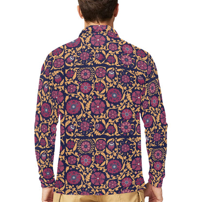 Suzani Print Design LKS303 Long Sleeve Polo Shirt For Men's