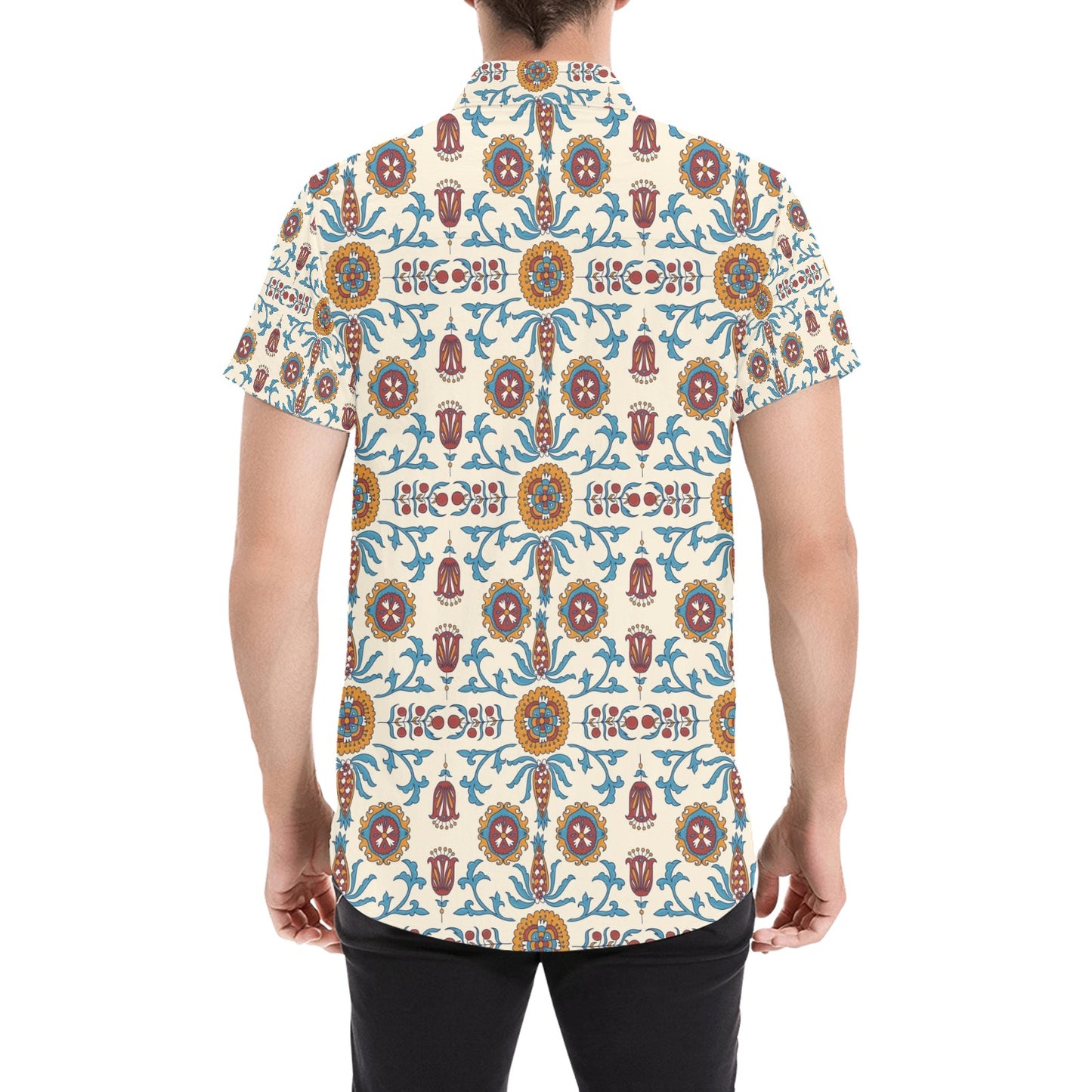 Suzani Print Design LKS301 Men Short Sleeve Button Up Shirt