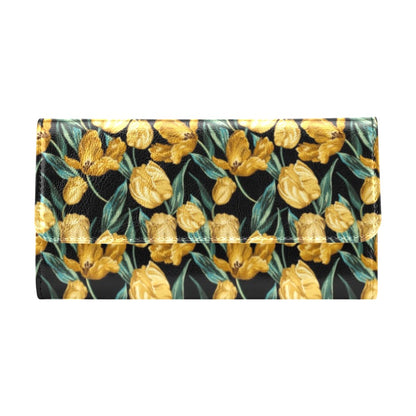 Elegant Yellow Tulip Print Women's Trifold Wallet