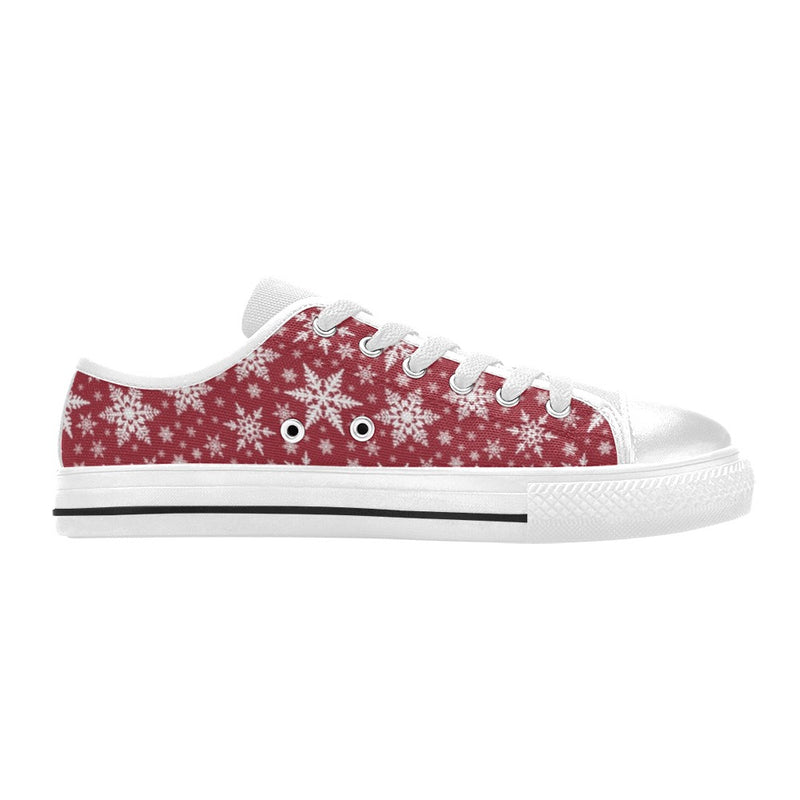 Snowflake Red Print Design LKS302 Women's White Low Top Shoes