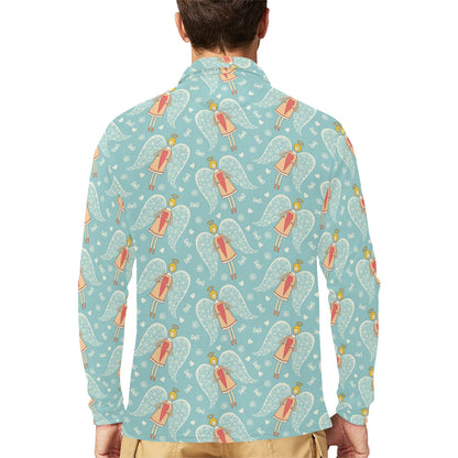 Angel Pattern Print Design 01 Long Sleeve Polo Shirt For Men's