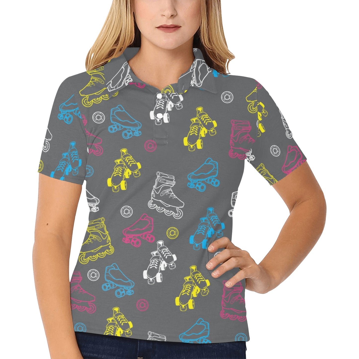 Roller skate Pattern Print Design A02 Women's Polo Shirt