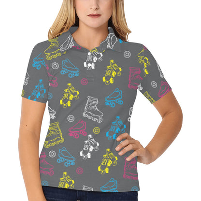 Roller skate Pattern Print Design A02 Women's Polo Shirt