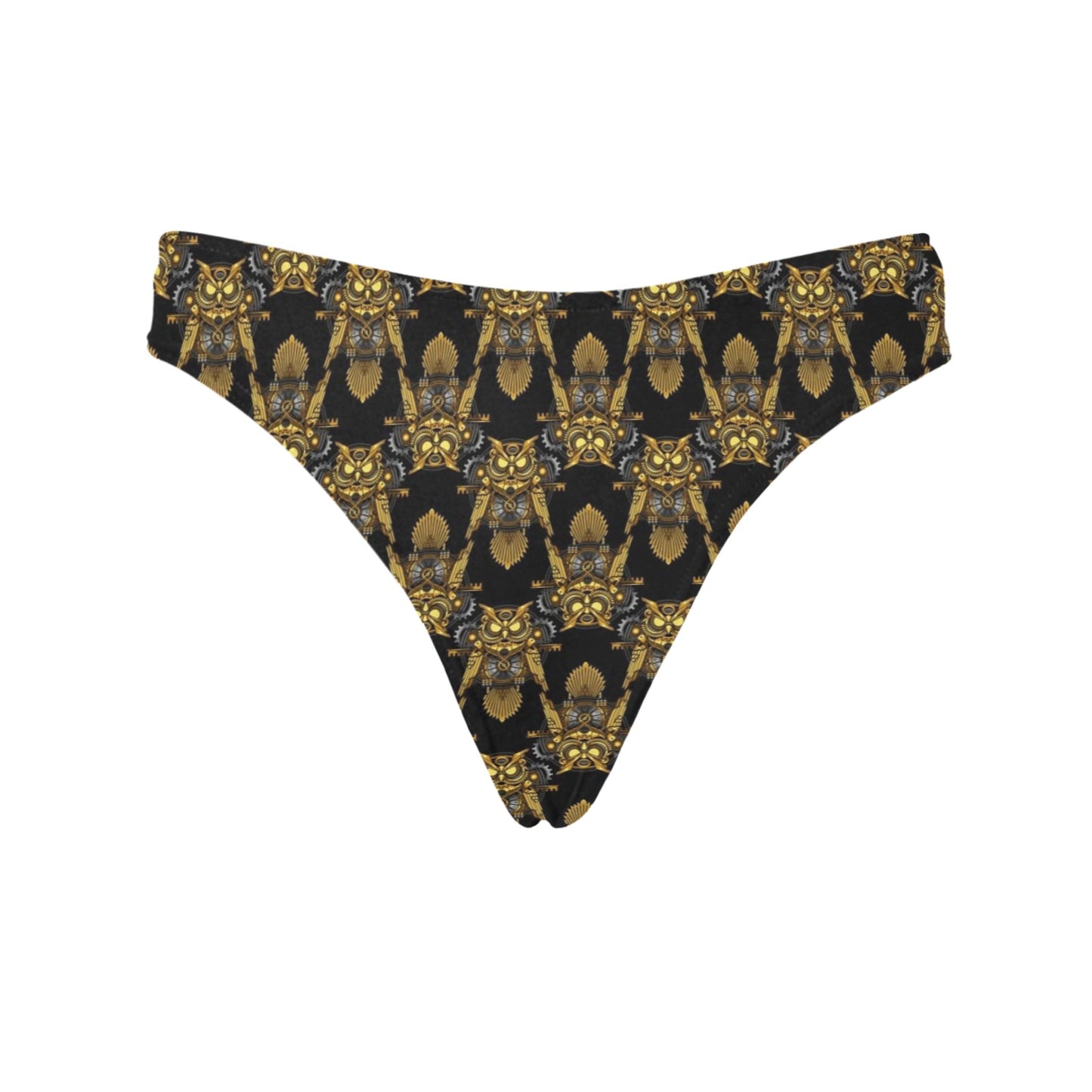 Steampunk Gold Owl Design Themed Print Women's Thongs