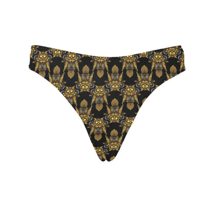 Steampunk Gold Owl Design Themed Print Women's Thongs