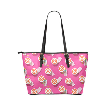 Beach Top View Umbrella Theme Leather Tote Bag