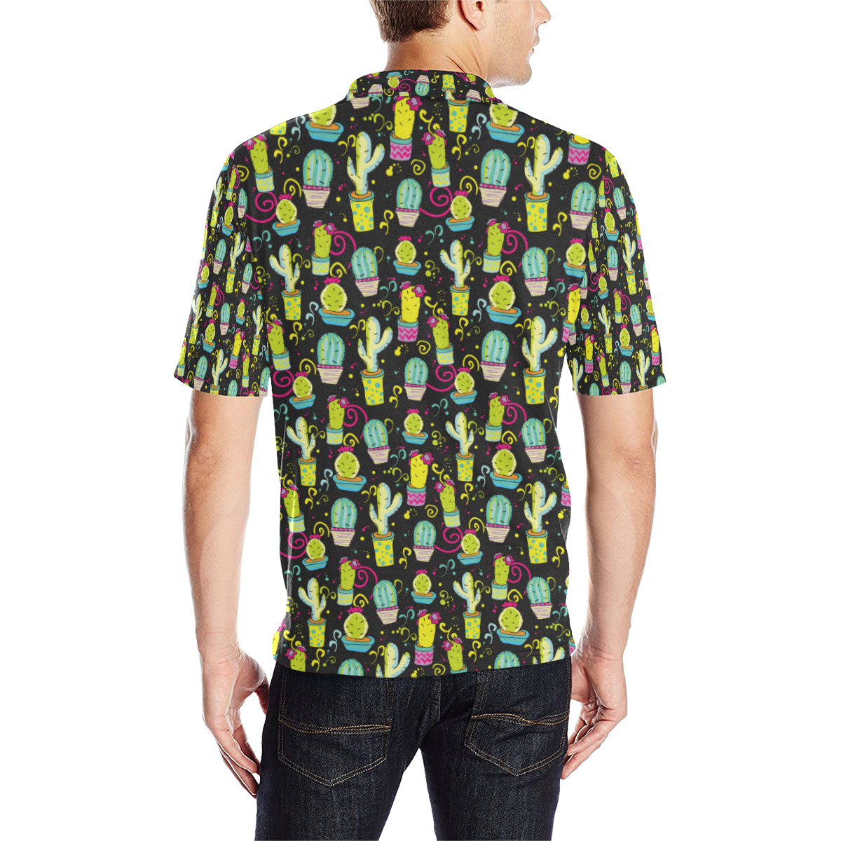 Cactus Neon Style Print Pattern Men Polo Shirt