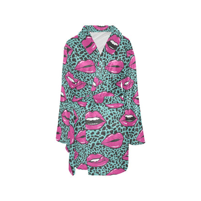 Lip Pattern Print Design 04 Women's Fleece Robe