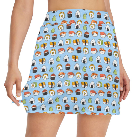 Sushi Cartoon Design 17" Golf & Pickleball Skort with Pockets