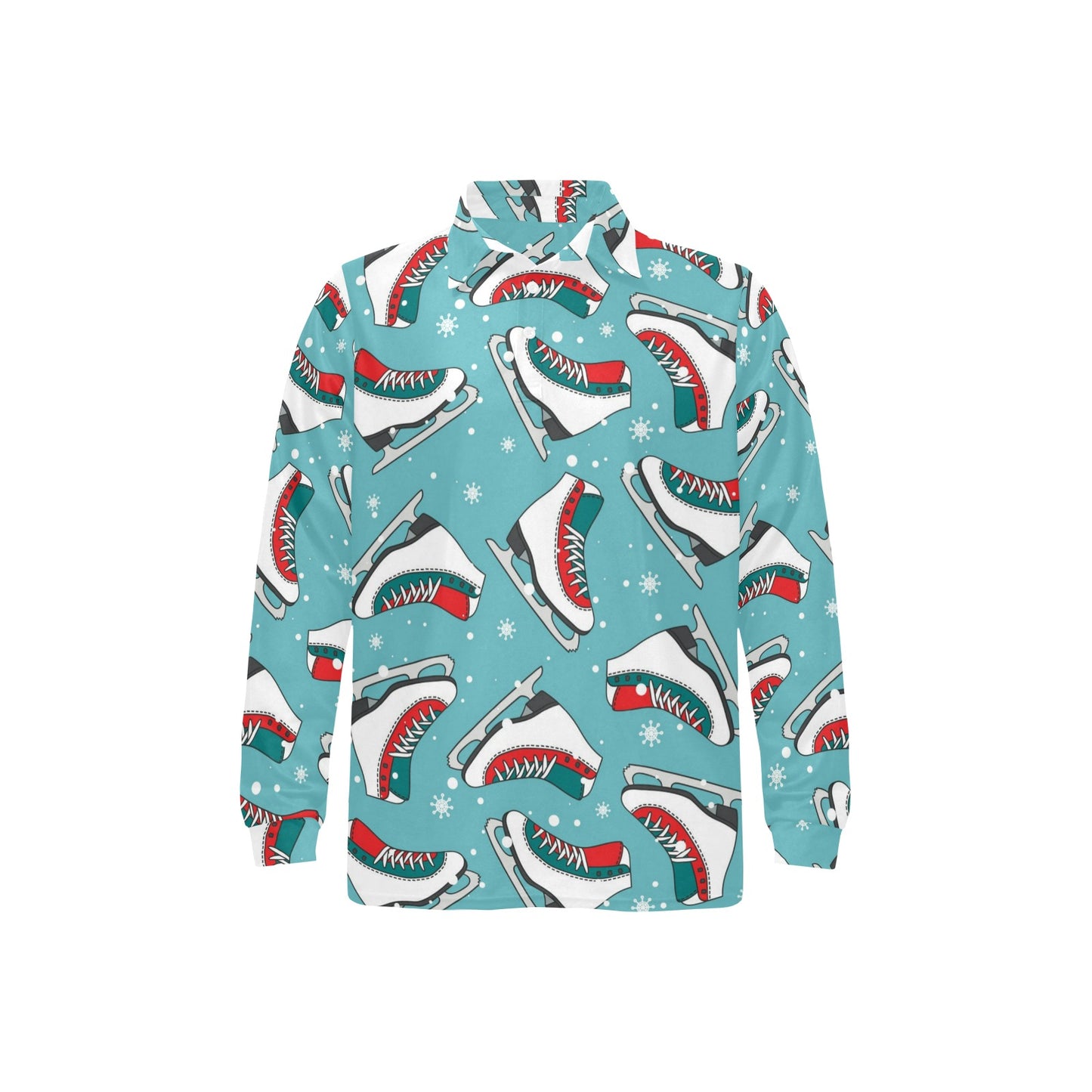 Ice Skate Pattern Print Design 03 Long Sleeve Polo Shirt For Men's