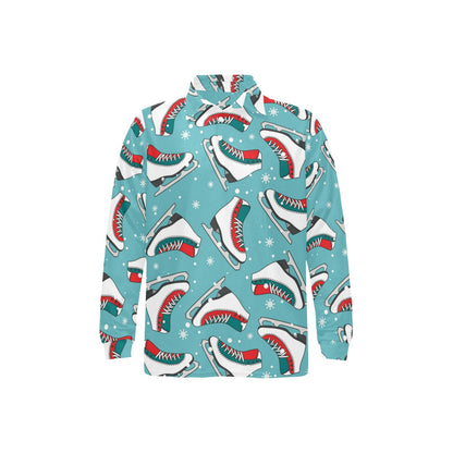 Ice Skate Pattern Print Design 03 Long Sleeve Polo Shirt For Men's