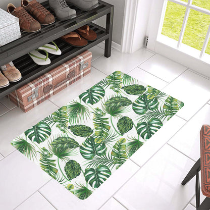 Green Pattern Tropical Palm Leaves Rubber Doormat