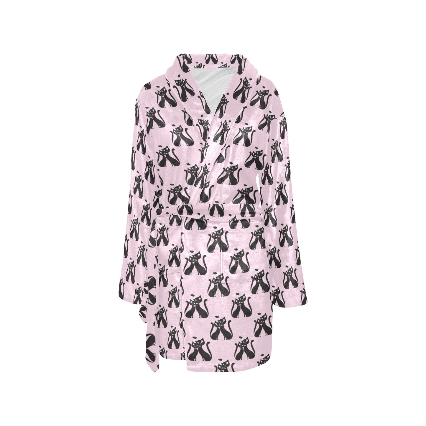 Black Cat Pattern Print Design 01 Women's Fleece Robe