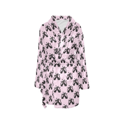 Black Cat Pattern Print Design 01 Women's Fleece Robe