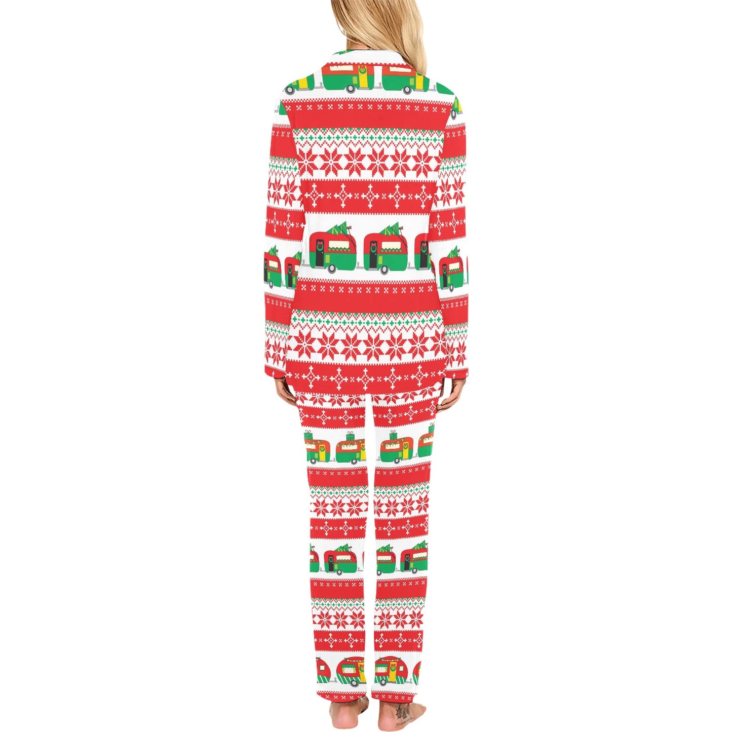 Camper Camping Ugly Christmas Design Print Women's Long Pajama Set