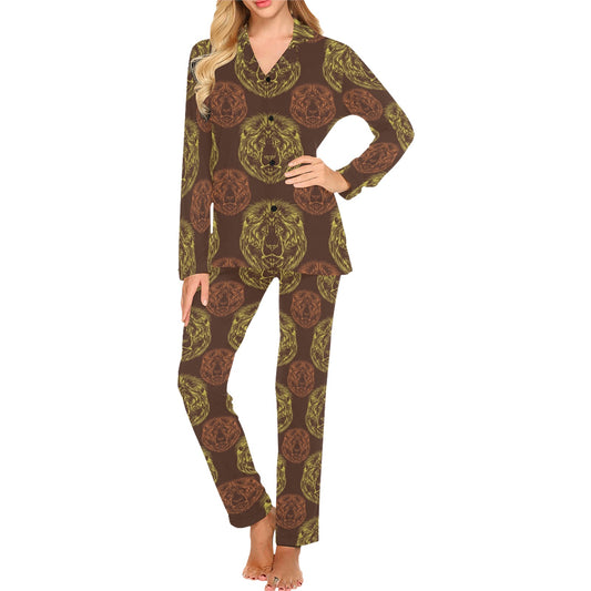 Lion Pattern Print Design 04 Women's Long Pajama Set