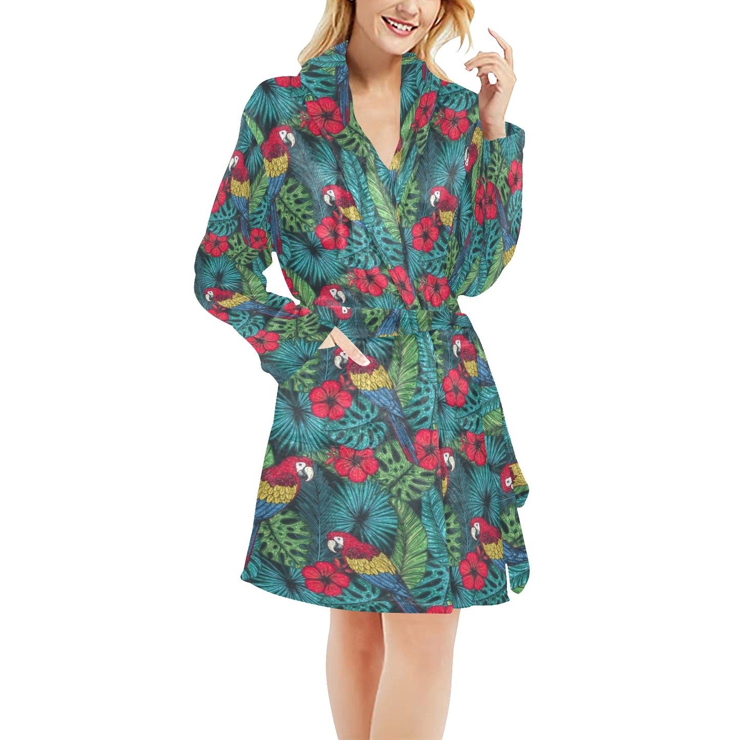 Parrot Pattern Print Design A05 Women's Fleece Robe