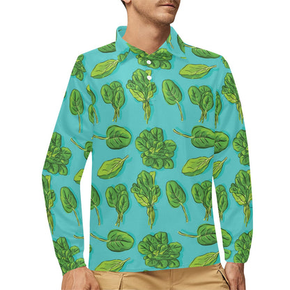 Spinach Print Design LKS301 Long Sleeve Polo Shirt For Men's