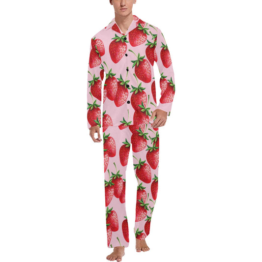 Strawberry Pattern Print Design SB03 Men's Long Pajama Set