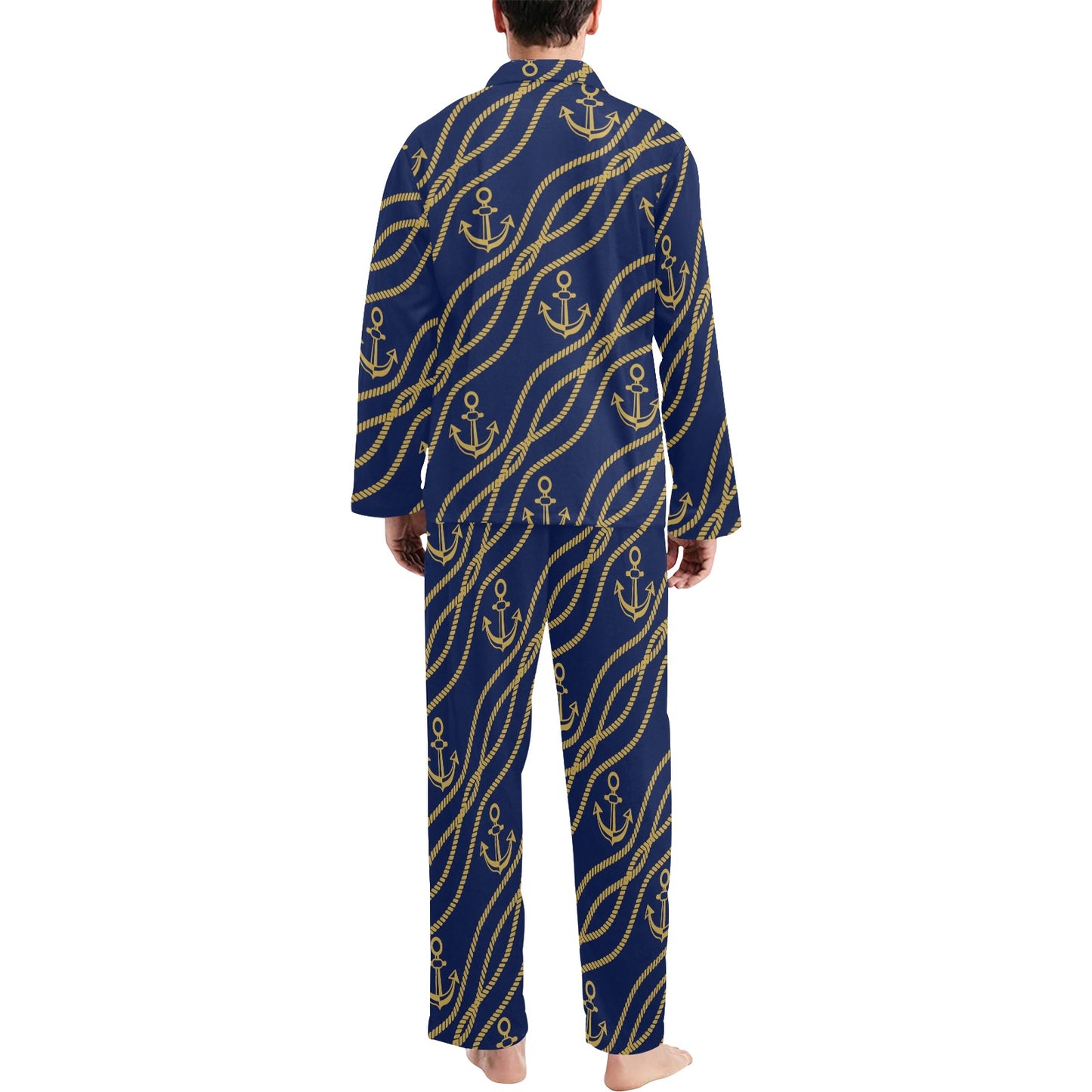 Nautical Anchor Rope Pattern Men's Long Pajama Set