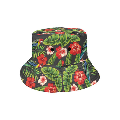 Hibiscus Red With Parrotprint Design LKS303 Unisex Bucket Hat