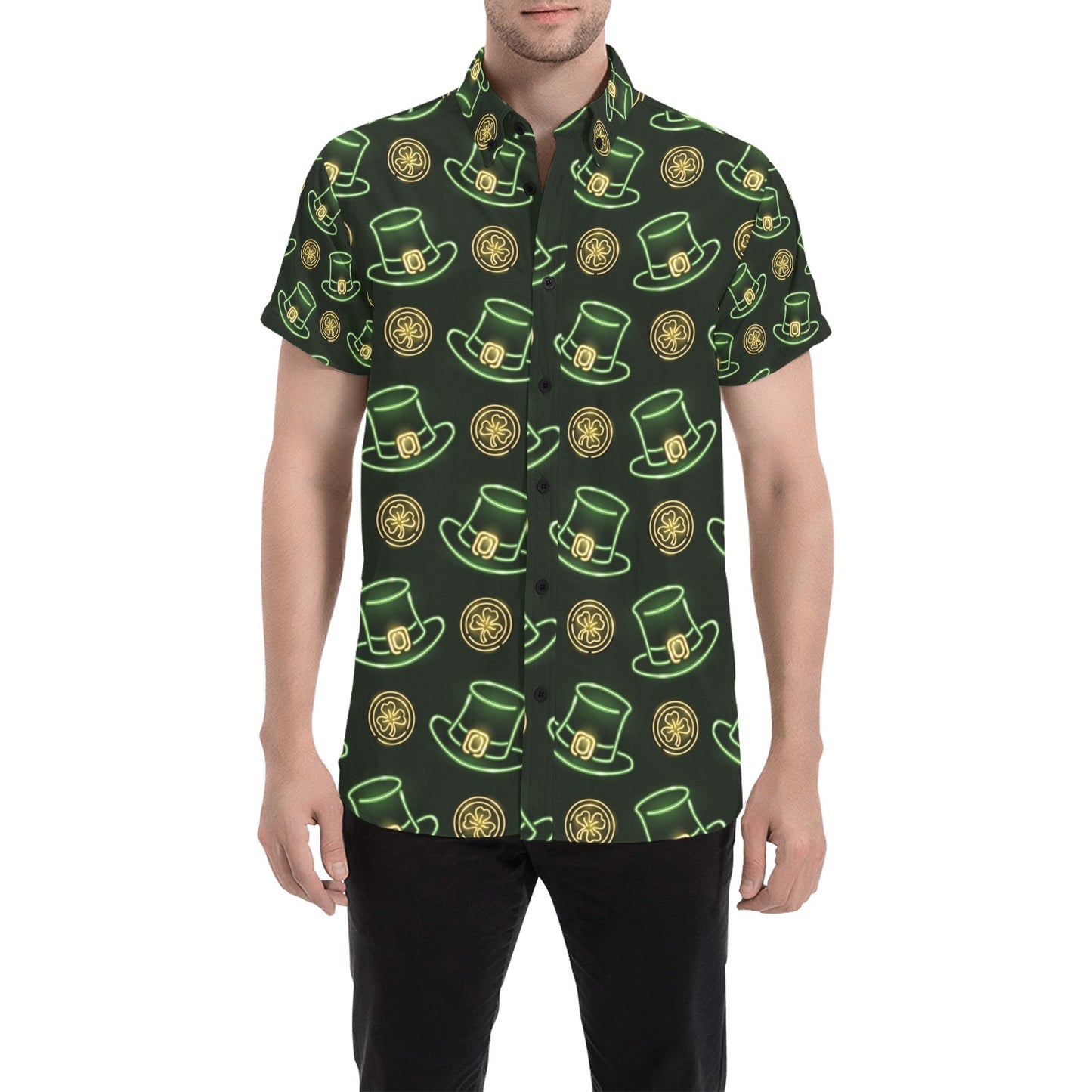 St Patricks Day Print Design LKS308 Men Short Sleeve Button Up Shirt