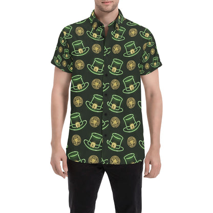 St Patricks Day Print Design LKS308 Men Short Sleeve Button Up Shirt