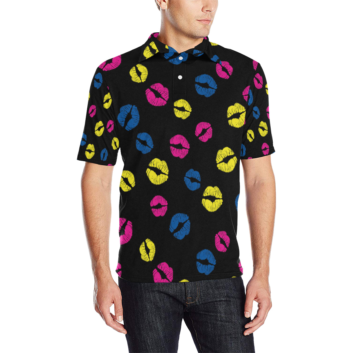 Lip Neon Color Pattern Print Design 01 Men Polo Shirt