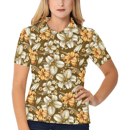 Lily Pattern Print Design 01 Women's Polo Shirt