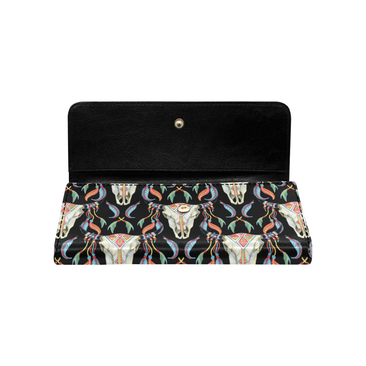 Buffalo Head Boho Style Pattern Print Design 01 Women's Trifold Wallet