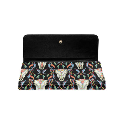 Buffalo Head Boho Style Pattern Print Design 01 Women's Trifold Wallet