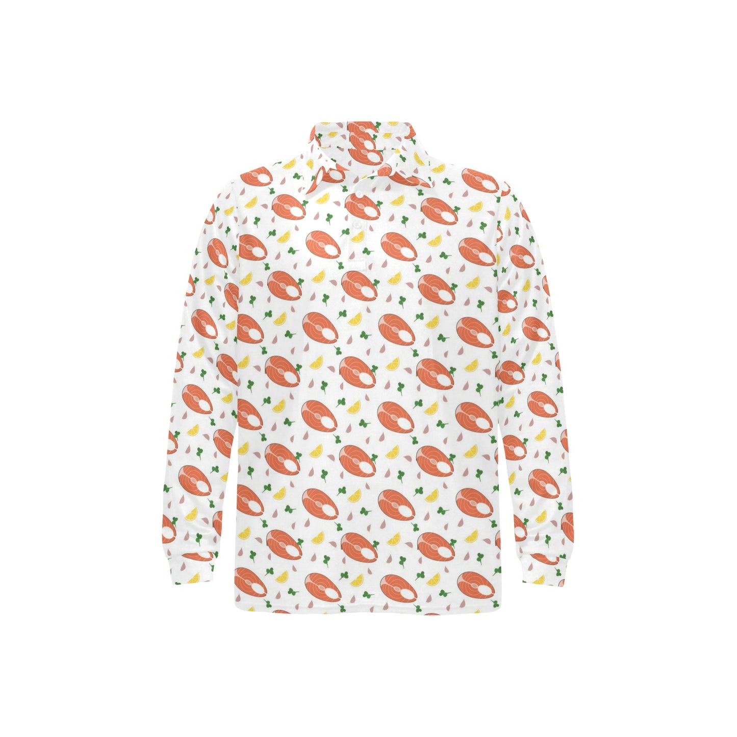 Salmon Steak Print Design LKS303 Long Sleeve Polo Shirt For Men's