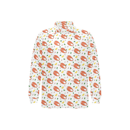 Salmon Steak Print Design LKS303 Long Sleeve Polo Shirt For Men's