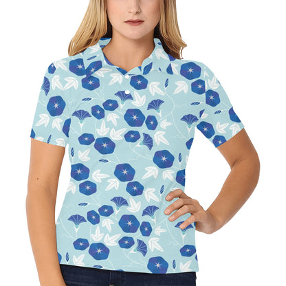 Morning Glory Pattern Print Design MG07 Women's Polo Shirt