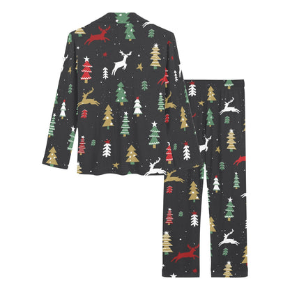 Christmas Tree Deer Style Pattern Print Design 03 Women's Long Pajama Set
