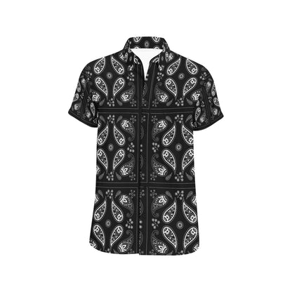 Bandana Paisley Black Print Design LKS308 Men Short Sleeve Button Up Shirt