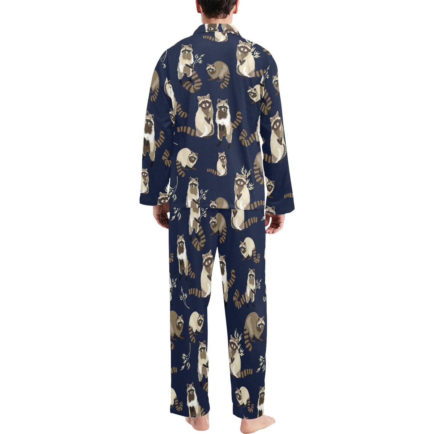 Raccoon Pattern Print Design A06 Men's Long Pajama Set