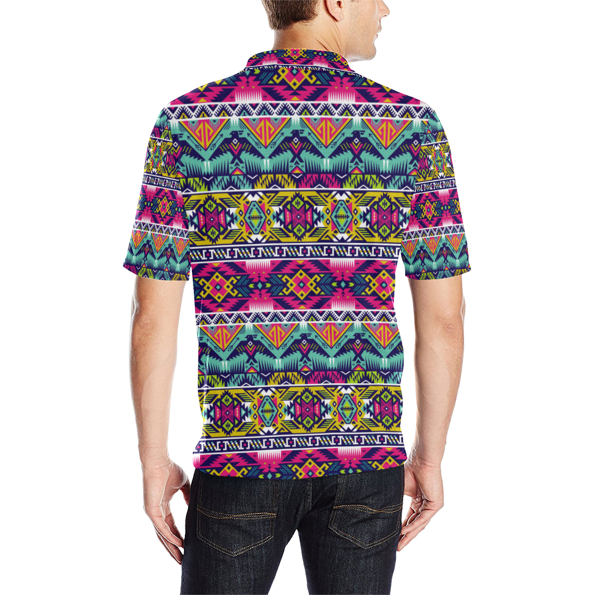 Indian Navajo Color Themed Design Print Men Polo Shirt