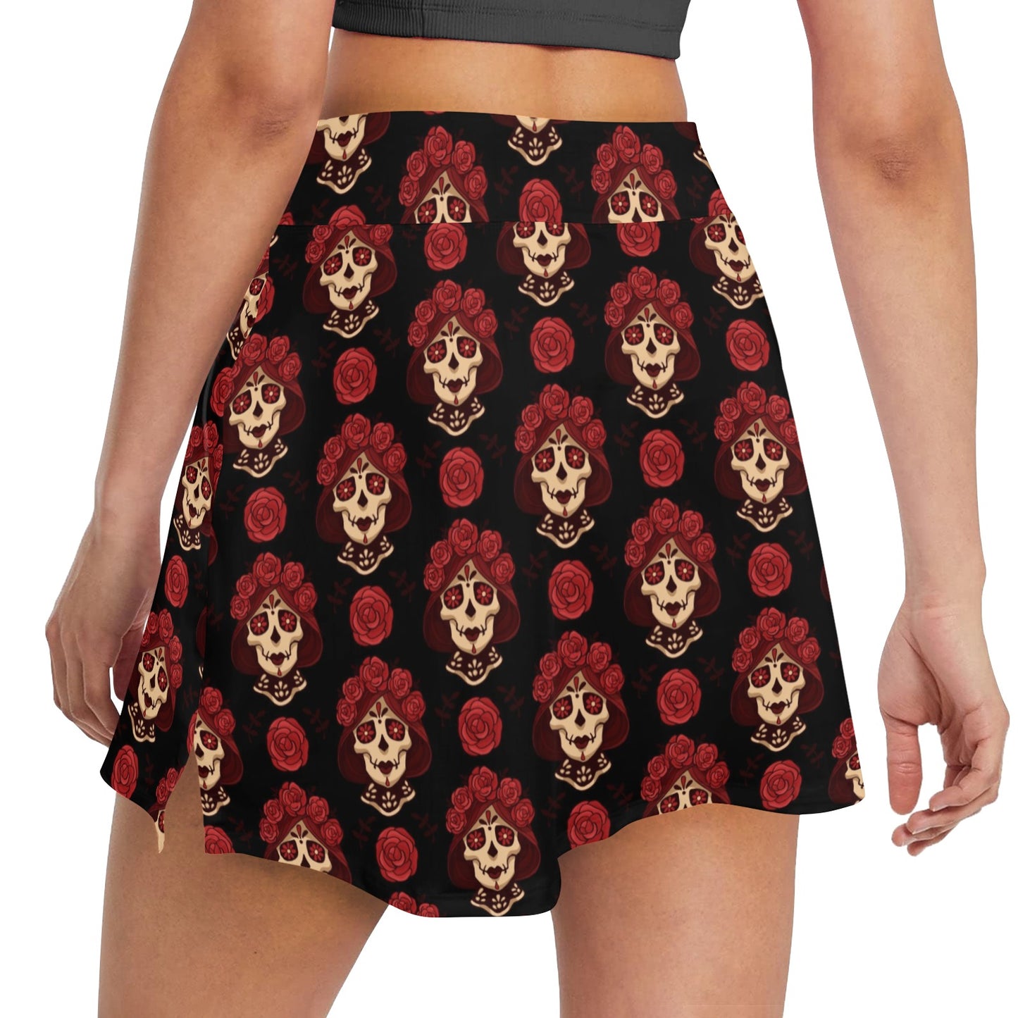 Day of the Dead Skull Girl Pattern 17" Golf & Pickleball Skort with Pockets